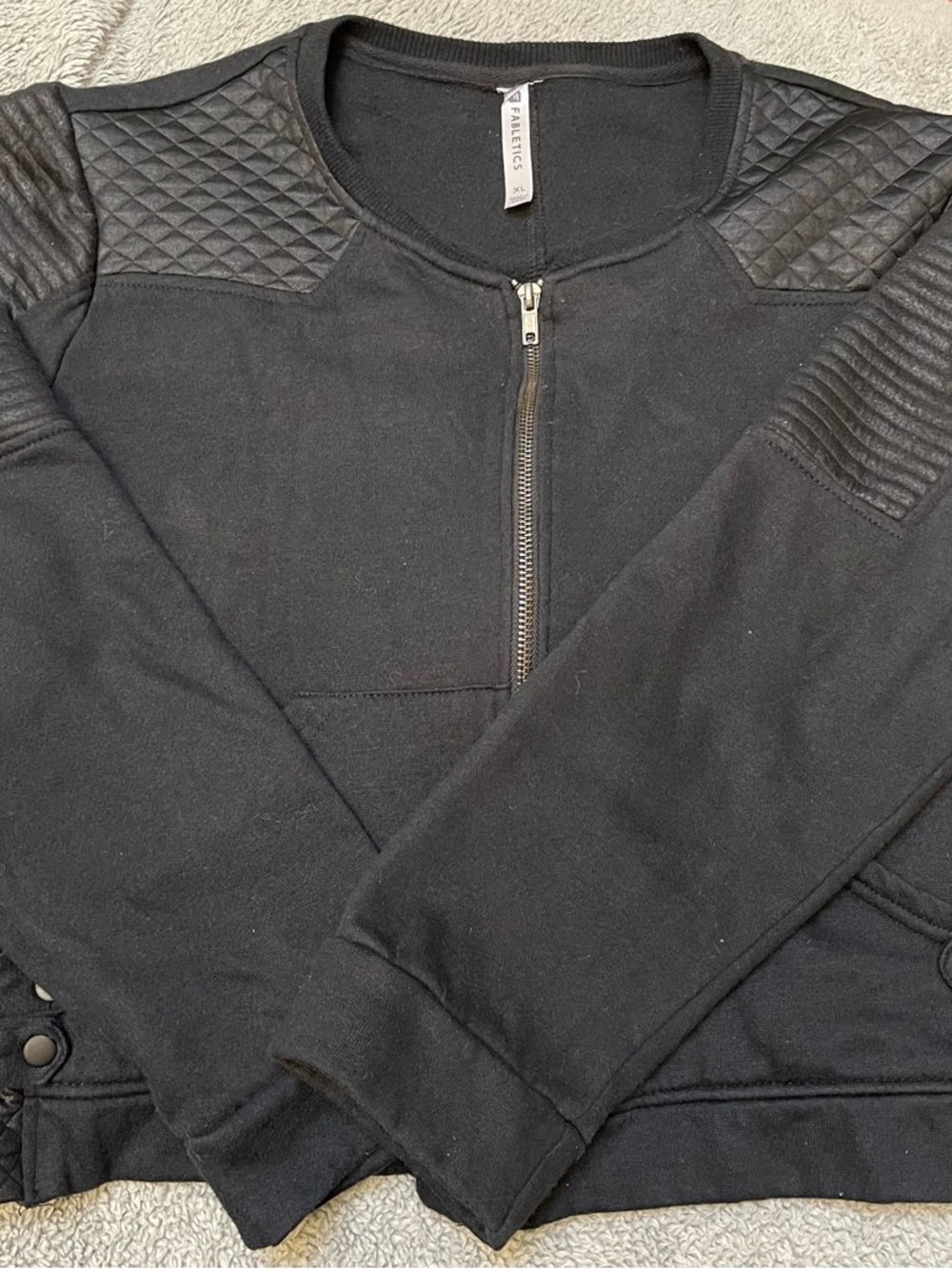 Fabletics Black Quilted-Shoulder Zip Jacket